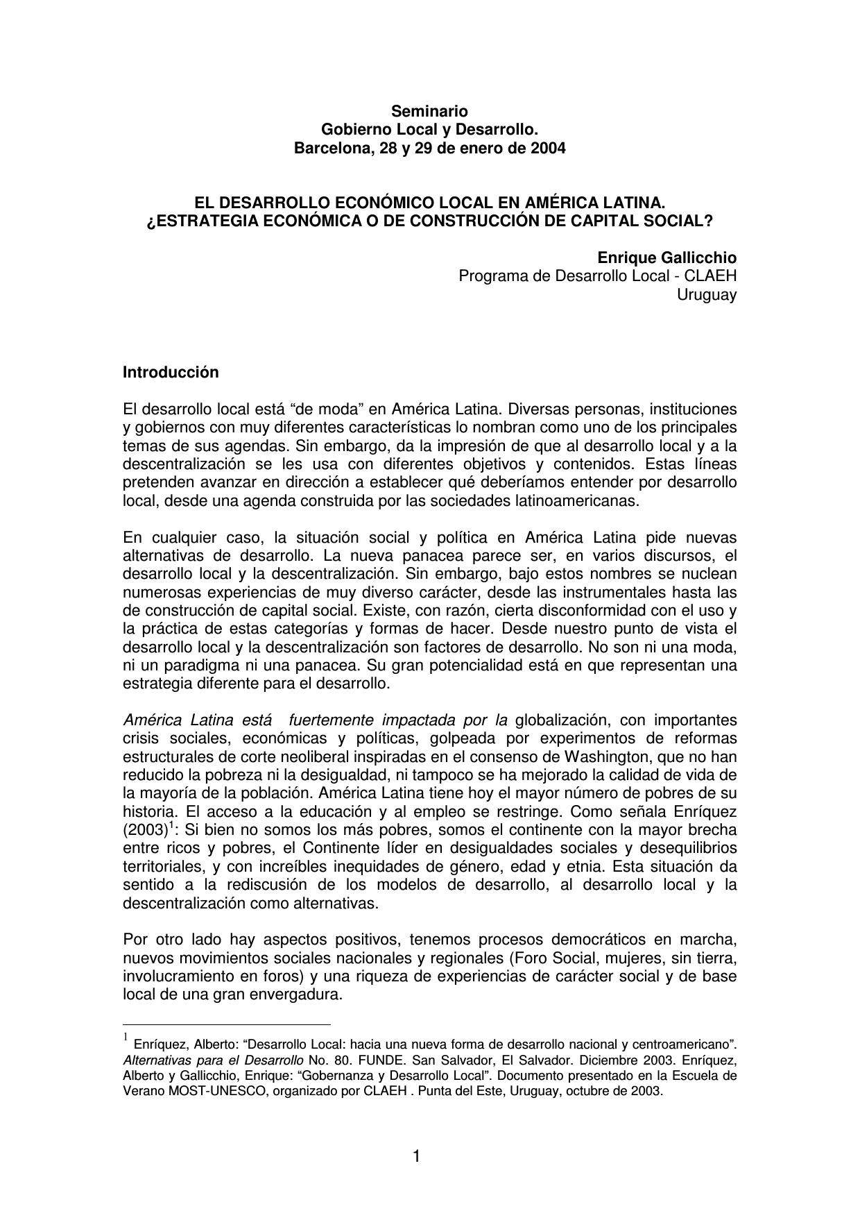 El desarrollo economico local en america latina- ¿estretegia economica o de construccion de capital social?